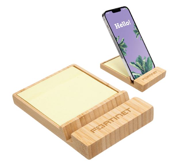 Bamboo Sticky Note Dispenser with Phone Holder, 50 Sheet 3"x3" Sticky Notes Included